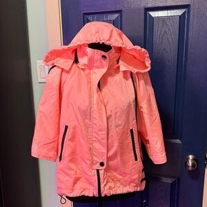 Coral Pink Hooded Windbreaker Jacket | 3/4 Sleeve | Size M | FREE SHIPPING